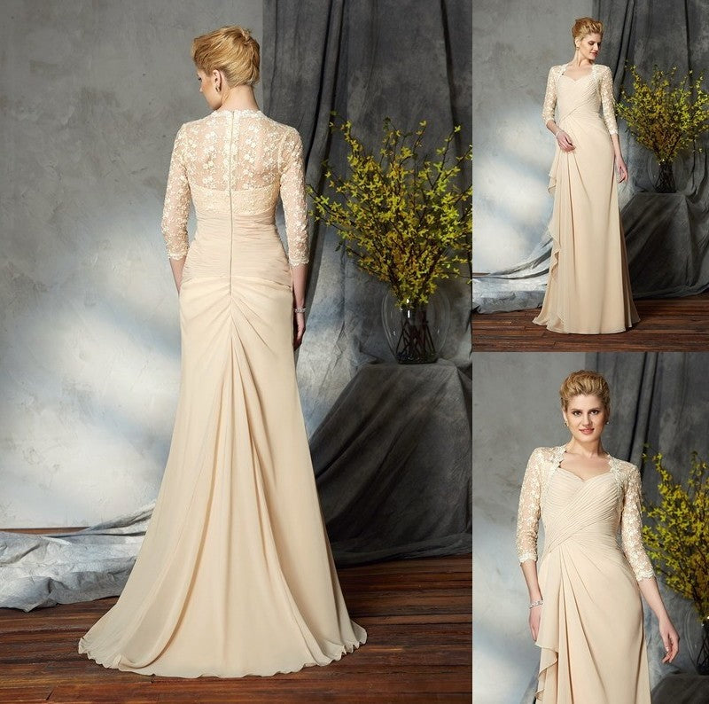 A-Line/Princess Sweetheart Lace 3/4 Sleeves Long Chiffon Mother of the Bride Dresses DFP0007175