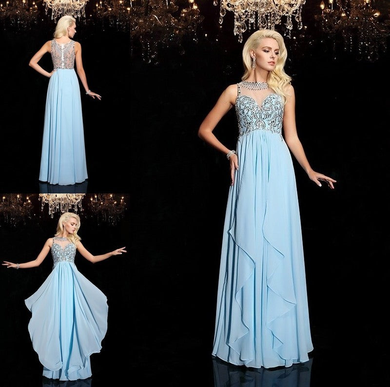 A-line/Princess Scoop Beading Sleeveless Long Chiffon Dresses DFP0002926