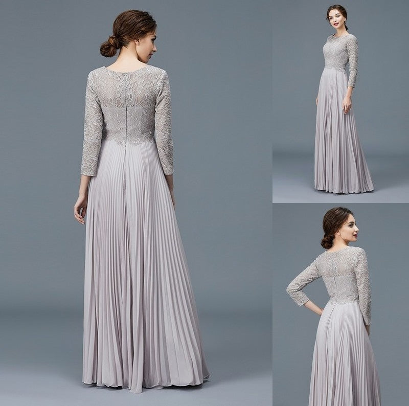 A-Line/Princess Scoop 3/4 Sleeves Lace Chiffon Floor-Length Mother of the Bride Dresses DFP0007177