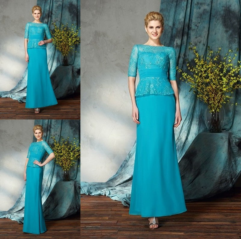 Sheath/Column Bateau Applique 1/2 Sleeves Long Chiffon Mother of the Bride Dresses DFP0007431