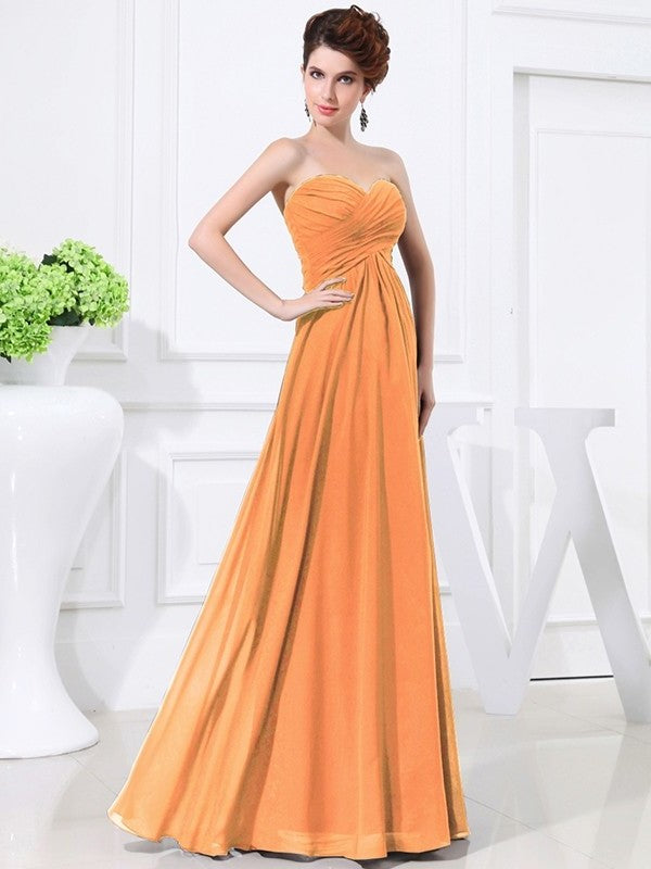 A-Line/Princess Sweetheart Sleeveless Chiffon Pleats Long Bridesmaid Dresses DFP0005559