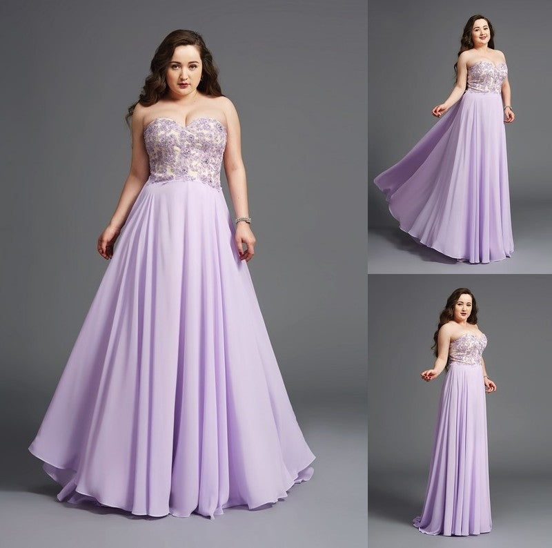 A-Line/Princess Sweetheart Lace Sleeveless Long Chiffon Plus Size Dresses DFP0003605