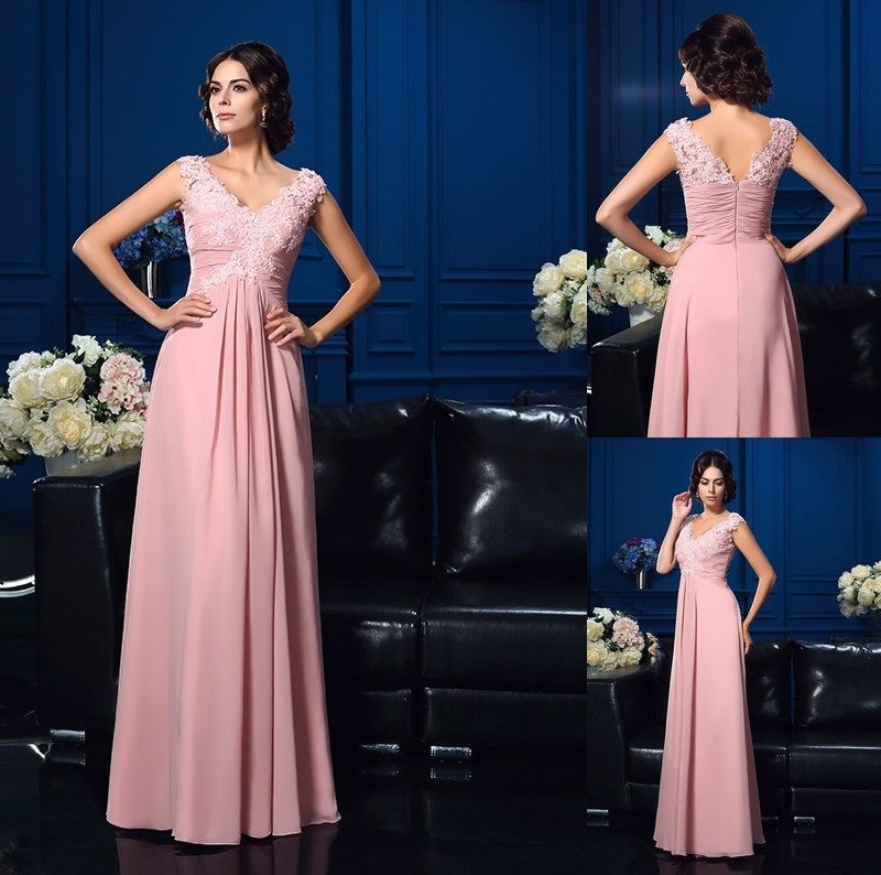 A-Line/Princess V-neck Applique Sleeveless Long Chiffon Mother of the Bride Dresses DFP0007183