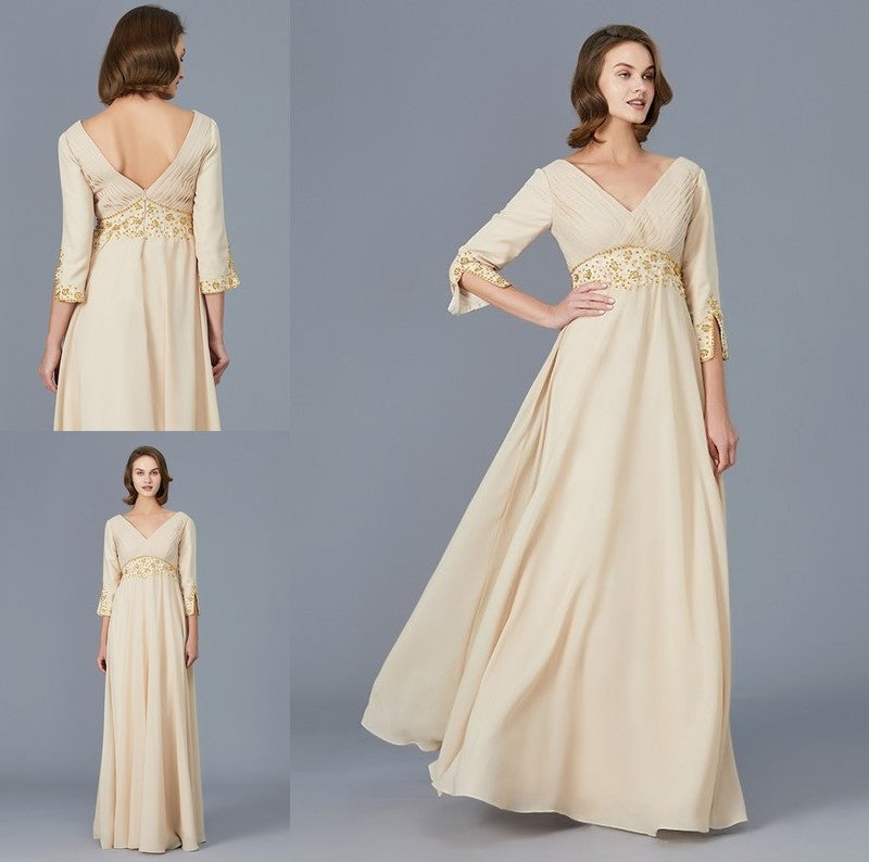 A-Line/Princess V-neck Ruffles Chiffon Floor-Length Mother of the Bride Dresses DFP0007385