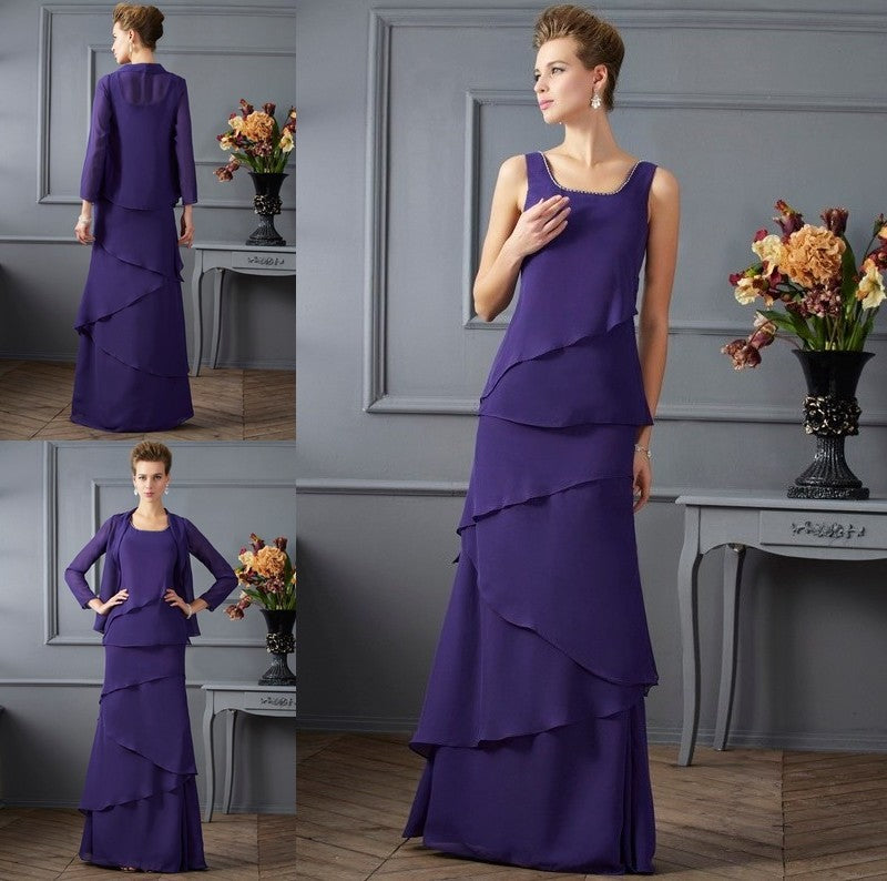 Sheath/Column Scoop Sleeveless Ruffles Long Chiffon Mother of the Bride Dresses DFP0007306