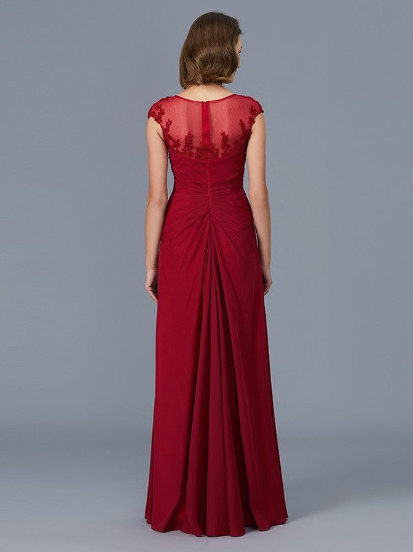 Sheath/Column Scoop Sleeveless Chiffon Ruffles Floor-Length Mother of the Bride Dresses DFP0007361