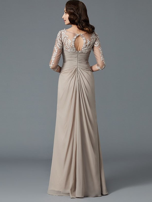 A-Line/Princess 1/2 Sleeves Scoop Applique Chiffon Floor-Length Mother of the Bride Dresses DFP0007072