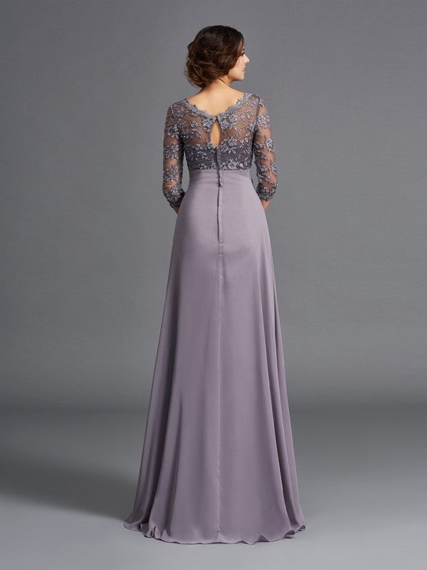 A-Line/Princess V-neck Lace 3/4 Sleeves Long Chiffon Mother of the Bride Dresses DFP0007104