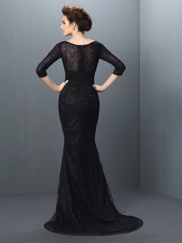 Trumpet/Mermaid Bateau Lace 3/4 Sleeves Long Elastic Woven Satin Mother of the Bride Dresses DFP0007123