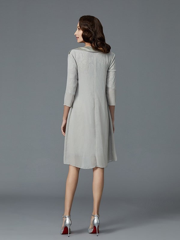 Sheath/Column Scoop 1/2 Sleeves Chiffon Short/Mini Mother of the Bride Dresses DFP0007163