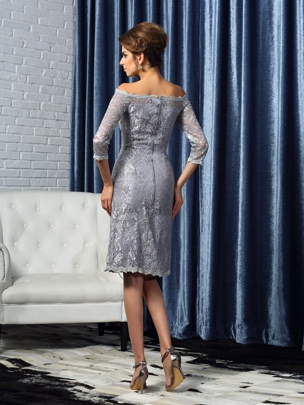 Sheath/Column Off-the-Shoulder Lace 1/2 Sleeves Short Satin Mother of the Bride Dresses DFP0007186