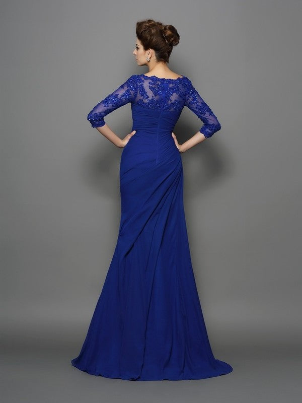 Trumpet/Mermaid Sweetheart Ruched 3/4 Sleeves Long Chiffon Mother of the Bride Dresses DFP0007143