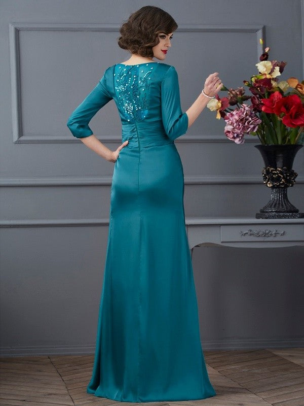 A-Line/Princess V-neck 3/4 Sleeves Beading Long Chiffon Mother of the Bride Dresses DFP0007241