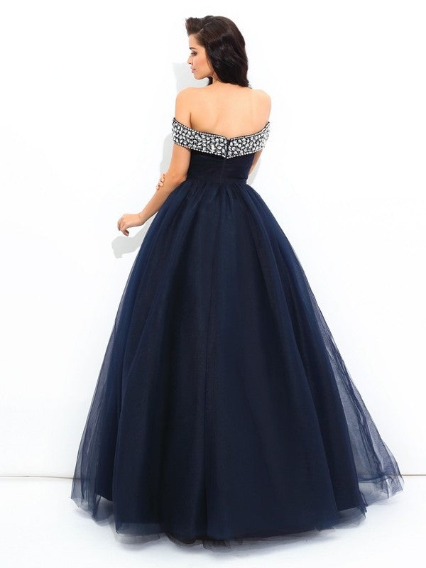 Ball Gown Off-the-Shoulder Beading Sleeveless Long Net Quinceanera Dresses DFP0002141