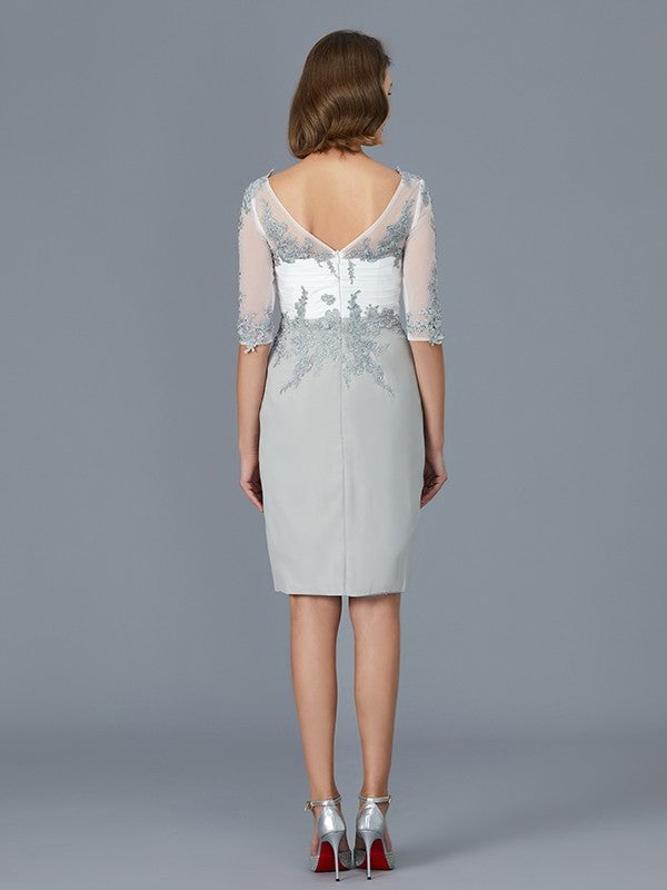 Sheath/Column V-neck 1/2 Sleeves Ruffles Chiffon Knee-Length Mother of the Bride Dresses DFP0007317