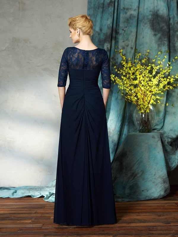 A-Line/Princess Bateau Beading 1/2 Sleeves Long Chiffon Mother of the Bride Dresses DFP0007338