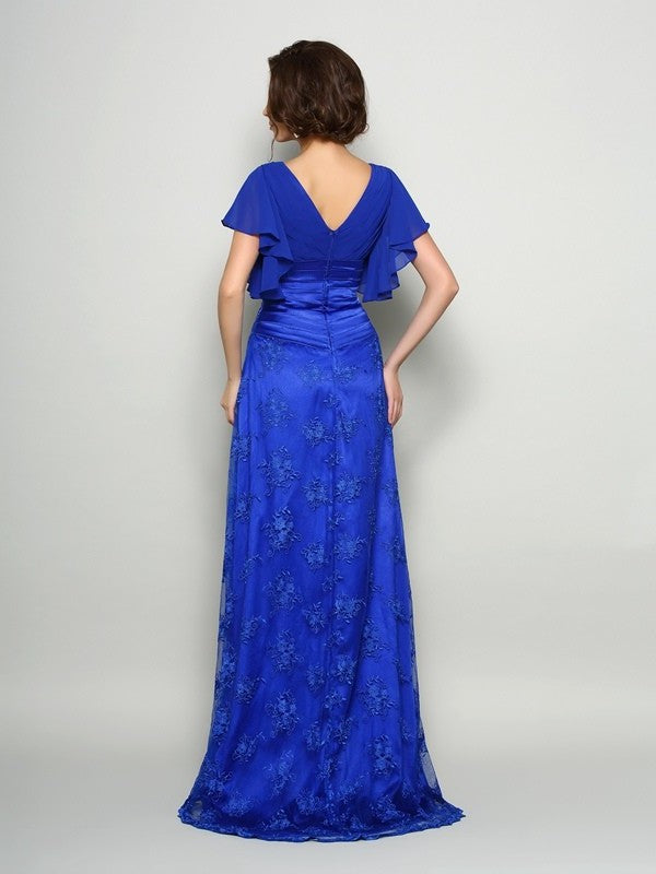 A-Line/Princess V-neck Applique Short Sleeves Long Chiffon Mother of the Bride Dresses DFP0007378