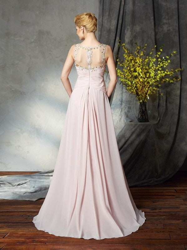 A-Line/Princess Bateau Applique Sleeveless Long Chiffon Mother of the Bride Dresses DFP0007443