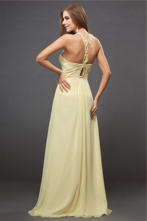 Sheath/Column Halter Beading Sleeveless Long Chiffon Dresses DFP0004502