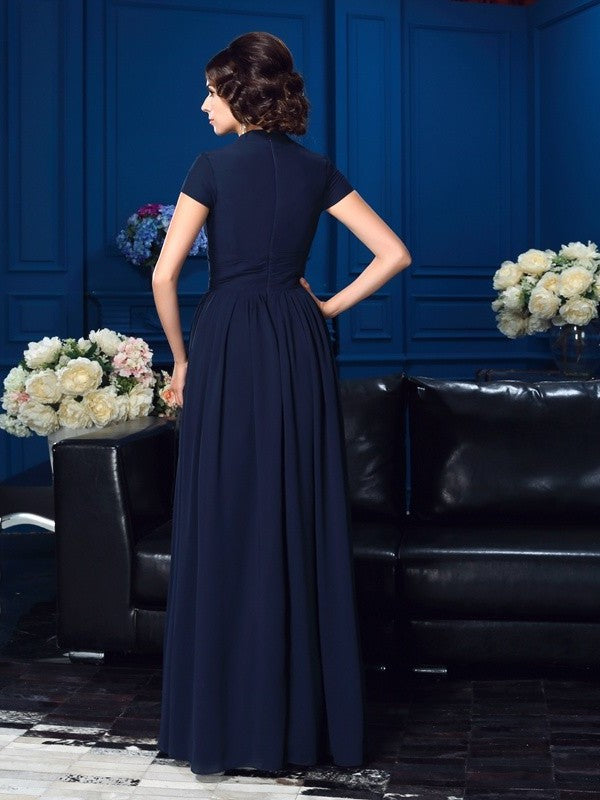 A-Line/Princess V-neck Applique Short Sleeves Long Chiffon Mother of the Bride Dresses DFP0007094