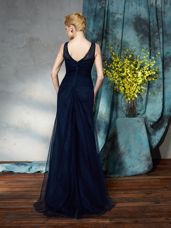 Sheath/Column Bateau Applique Sleeveless Long Net Mother of the Bride Dresses DFP0007349