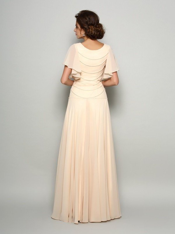 A-Line/Princess Square Beading Short Sleeves Long Chiffon Mother of the Bride Dresses DFP0007105