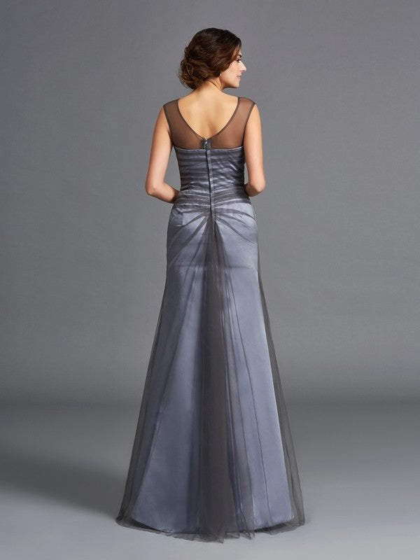 Sheath/Column Scoop Beading Sleeveless Long Net Mother of the Bride Dresses DFP0007301