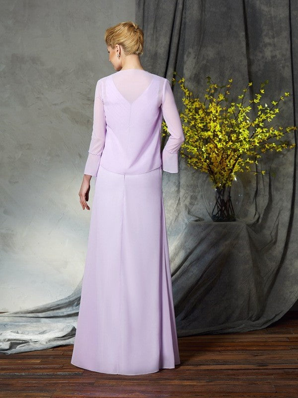 Sheath/Column V-neck Applique Sleeveless Long Chiffon Mother of the Bride Dresses DFP0007377