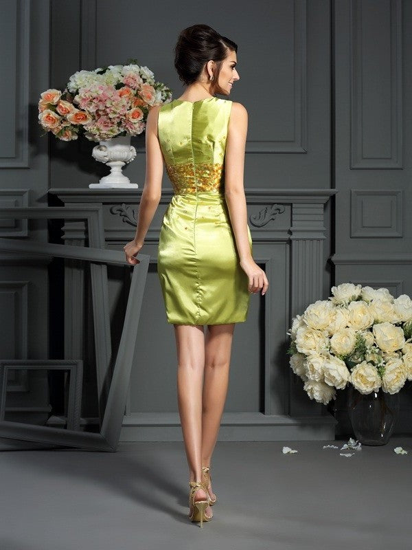 Sheath/Column Scoop Beading Sleeveless Short Silk like Satin Mother of the Bride Dresses DFP0007457