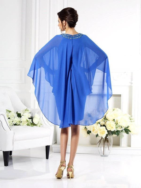 Sheath/Column Bateau 3/4 Sleeves Short Chiffon Mother of the Bride Dresses DFP0007181