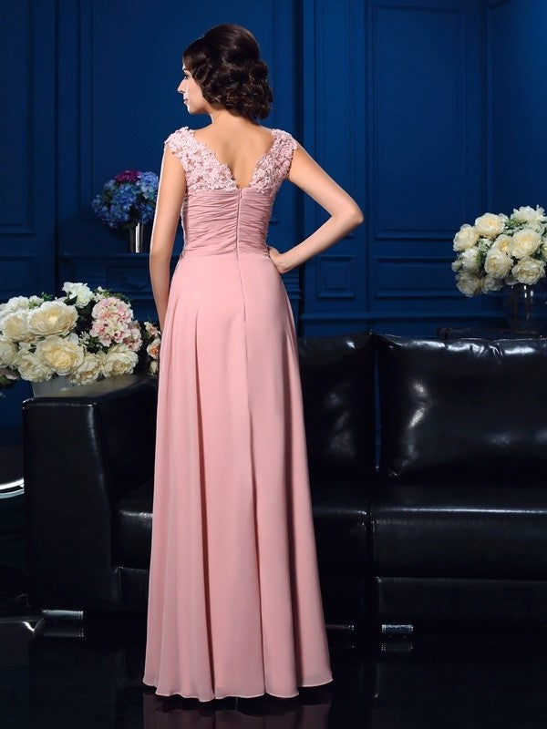 A-Line/Princess V-neck Applique Sleeveless Long Chiffon Mother of the Bride Dresses DFP0007183