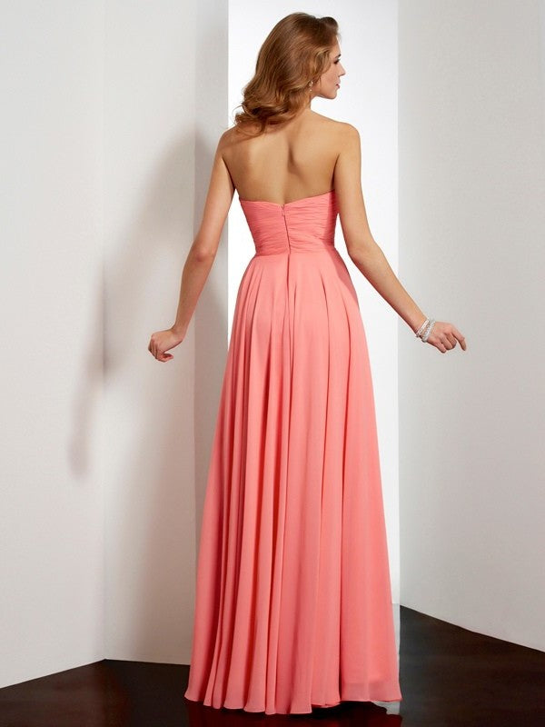 A-Line/Princess Sleeveless Sweetheart Pleats Long Chiffon Dresses DFP0002441