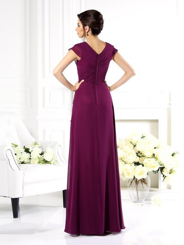 A-Line/Princess V-neck Short Sleeves Long Chiffon Mother of the Bride Dresses DFP0007202