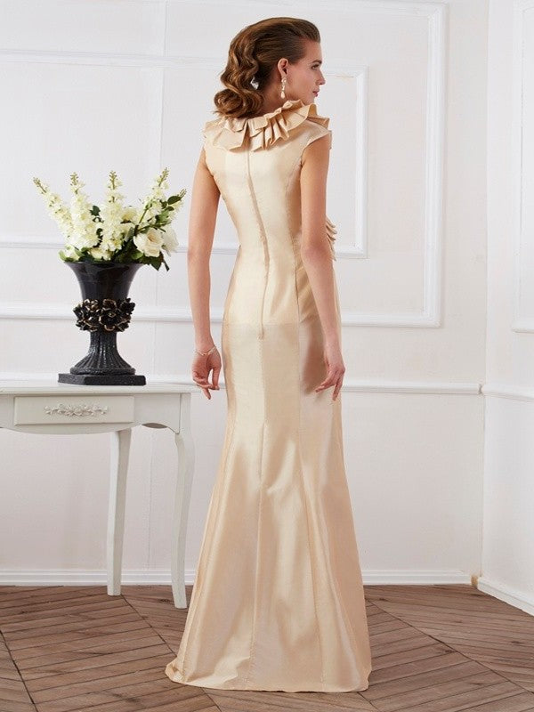 Sheath/Column V-neck Short Sleeves Ruffles Long Taffeta Mother of the Bride Dresses DFP0007389