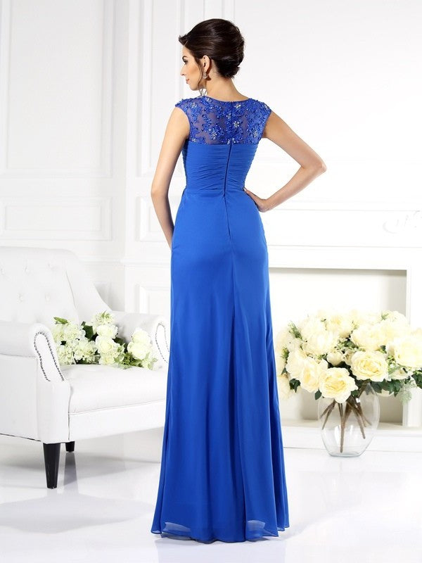 A-Line/Princess Bateau Applique Sleeveless Long Chiffon Mother of the Bride Dresses DFP0007099