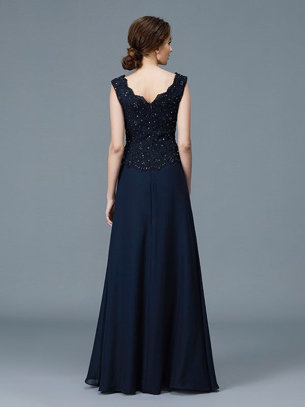 A-Line/Princess V-neck Ruffles Floor-Length Chiffon Sleeveless Mother of the Bride Dresses DFP0007258