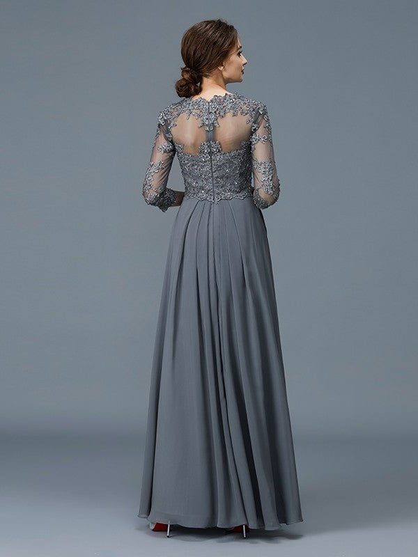 A-Line/Princess V-neck 3/4 Sleeves Ruffles Chiffon Floor-Length Mother of the Bride Dresses DFP0007295