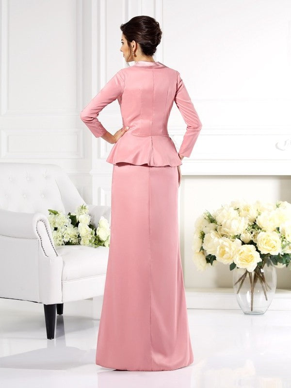 Sheath/Column Square Sleeveless Long Elastic Woven Satin Mother of the Bride Dresses DFP0007357