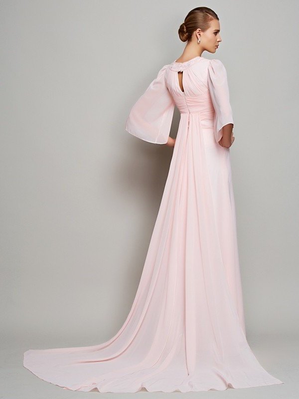 A-Line/Princess High Neck 1/2 Sleeves Beading Long Chiffon Mother of the Bride Dresses DFP0007088