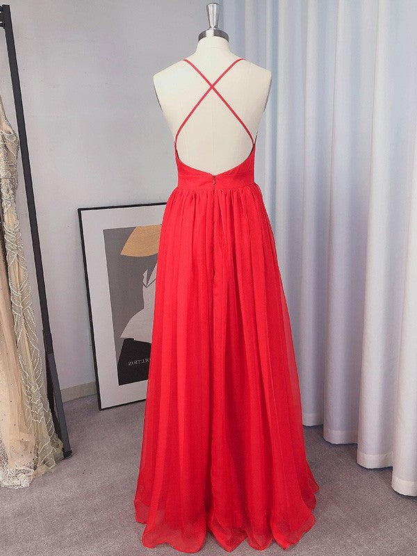 A-Line/Princess V-neck Sleeveless Floor-Length Ruffles Chiffon Dresses DFP0004813