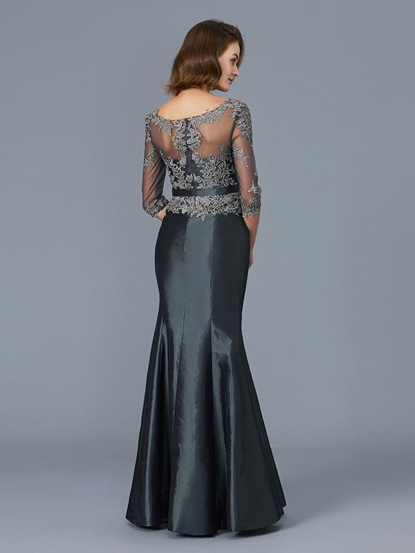 Trumpet/Mermaid Scoop 3/4 Sleeves Applique Floor-Length Taffeta Mother of the Bride Dresses DFP0007320