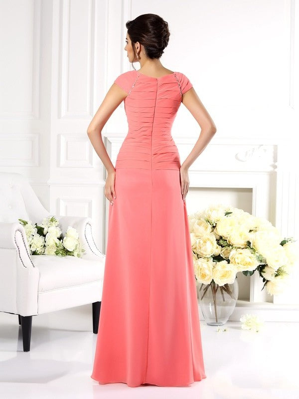 A-Line/Princess Bateau Short Sleeves Long Chiffon Mother of the Bride Dresses DFP0007146