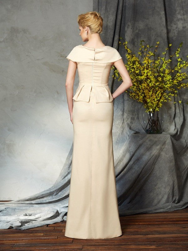 Sheath/Column V-neck Beading Short Sleeves Long Silk like Satin Mother of the Bride Dresses DFP0007271