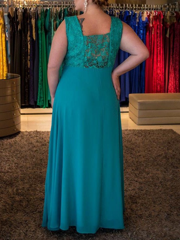 A-Line/Princess V-neck Sleeveless Applique Floor-Length Chiffon Plus Size Dresses DFP0004314