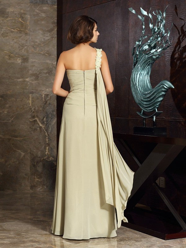 A-Line/Princess One-Shoulder Applique Sleeveless Long Chiffon Mother of the Bride Dresses DFP0007229