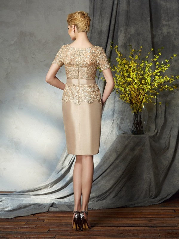 Sheath/Column Bateau Applique Short Sleeves Short Taffeta Mother of the Bride Dresses DFP0007159