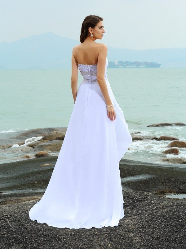 A-Line/Princess Sweetheart Beading Sleeveless Long Chiffon Beach Wedding Dresses DFP0006309