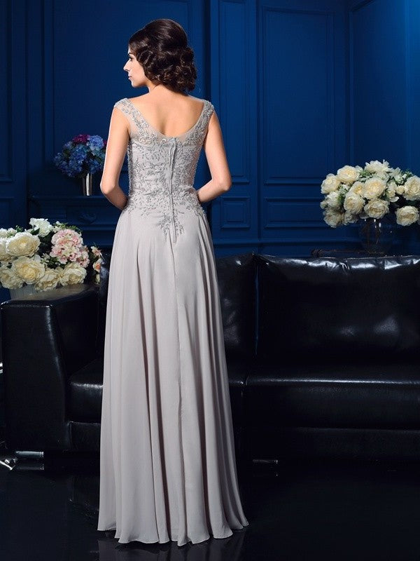 A-Line/Princess V-neck Beading Sleeveless Long Chiffon Mother of the Bride Dresses DFP0007073