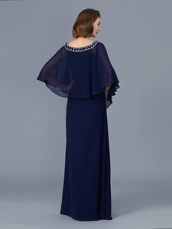 Sheath/Column Scoop Beading Long Sleeves Chiffon Floor-Length Mother of the Bride Dresses DFP0007372