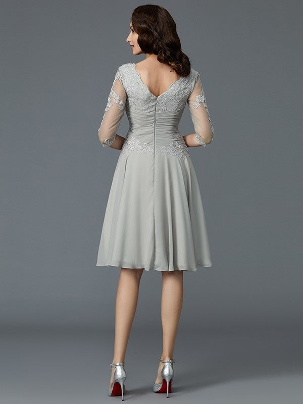 A-Line/Princess 1/2 Sleeves Scoop Knee-Length Applique Chiffon Mother of the Bride Dresses DFP0007299